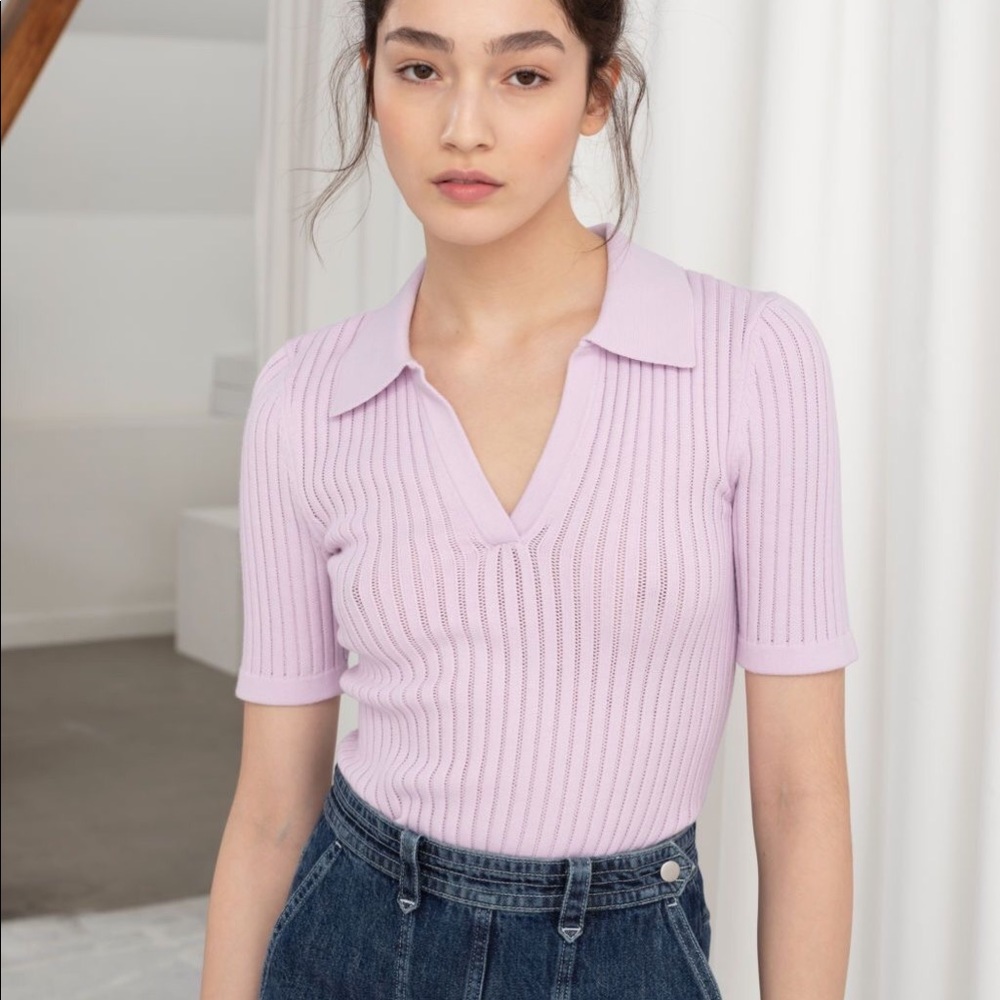 Other Stories Stretch Micro Knit Polo Top